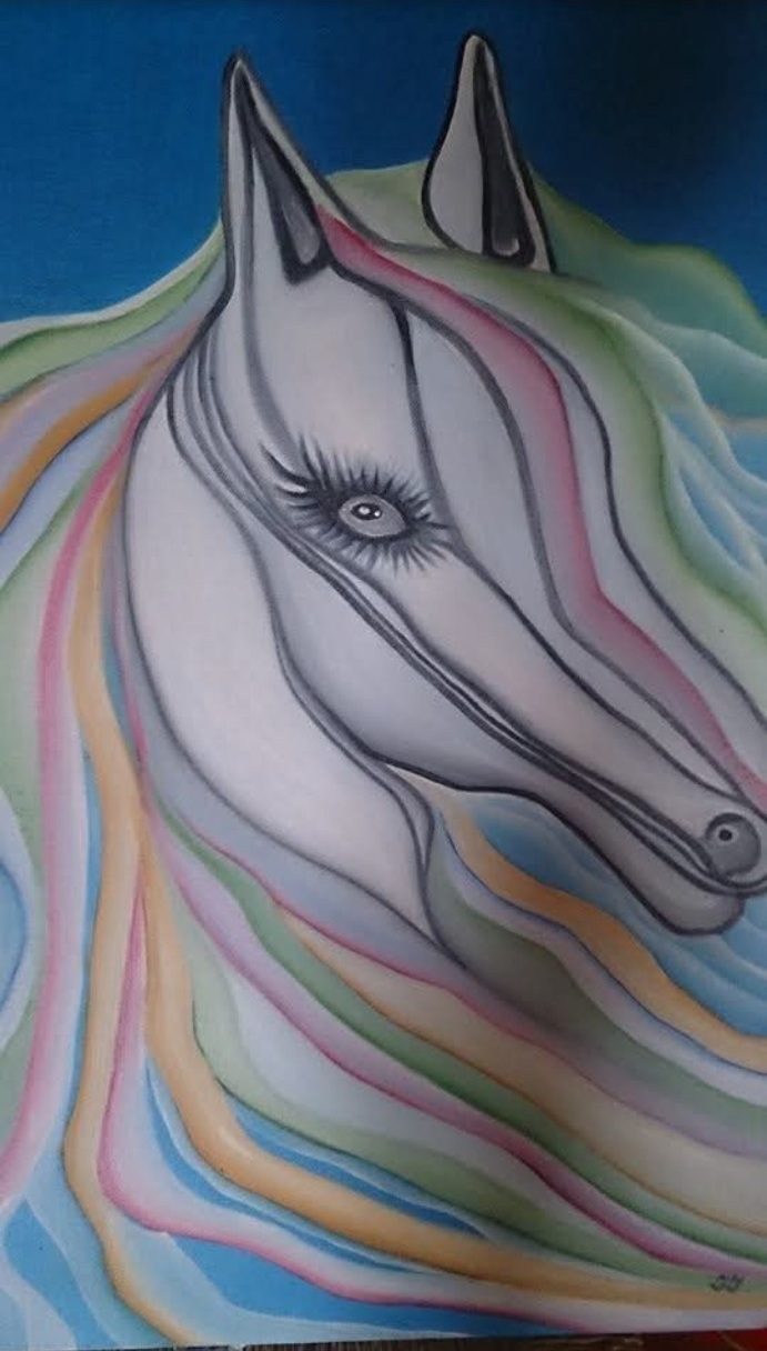 Cheval aux lignes multicolores