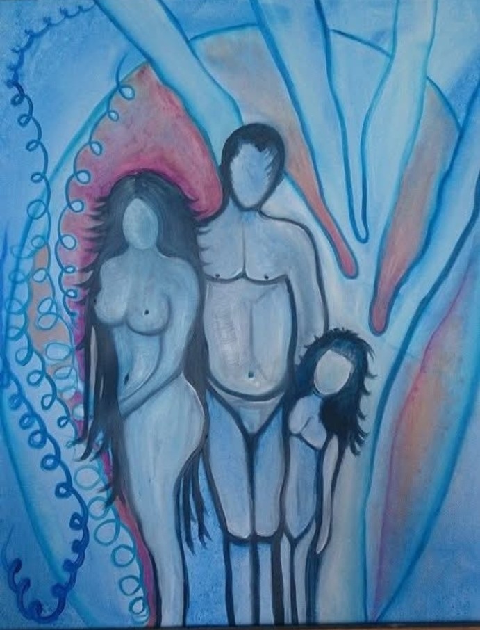 Figures sur fond bleu