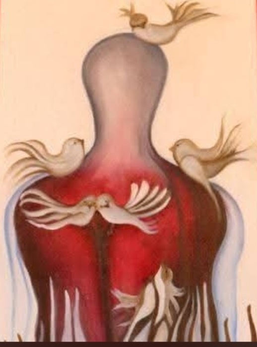 Figure rouge et oiseaux
