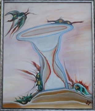 Sablier bleu et créatures imaginaires